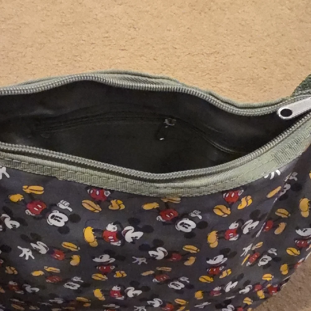 Disney Mickey Mouse Patterned Shoulder Bag Sage Green Nylon
